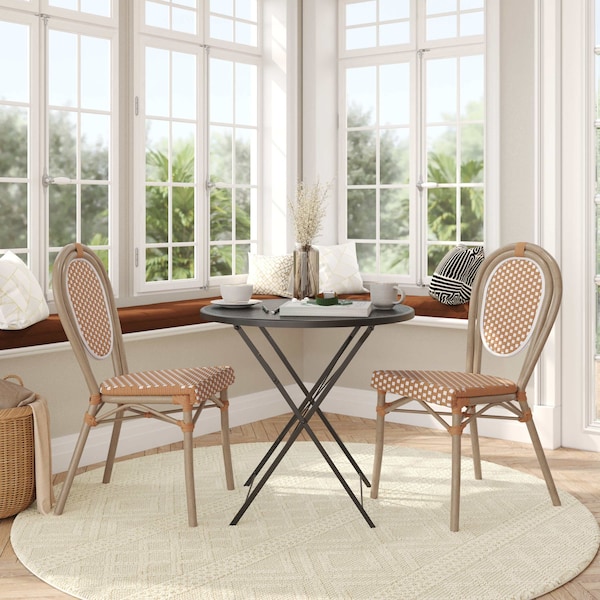 Flash Furniture Lourdes Thonet French Bistro Stacking Chair, Natural/White PE Rattan and Bamboo Print Alum Frm, 2PK 2-SDA-AD642002S-NATWH-LTNAT-GG - main